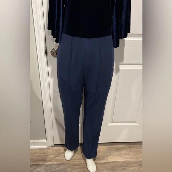 Black Halo navy flutter sleeve velour top jumpsuit size 12 - Picture 4 of 10